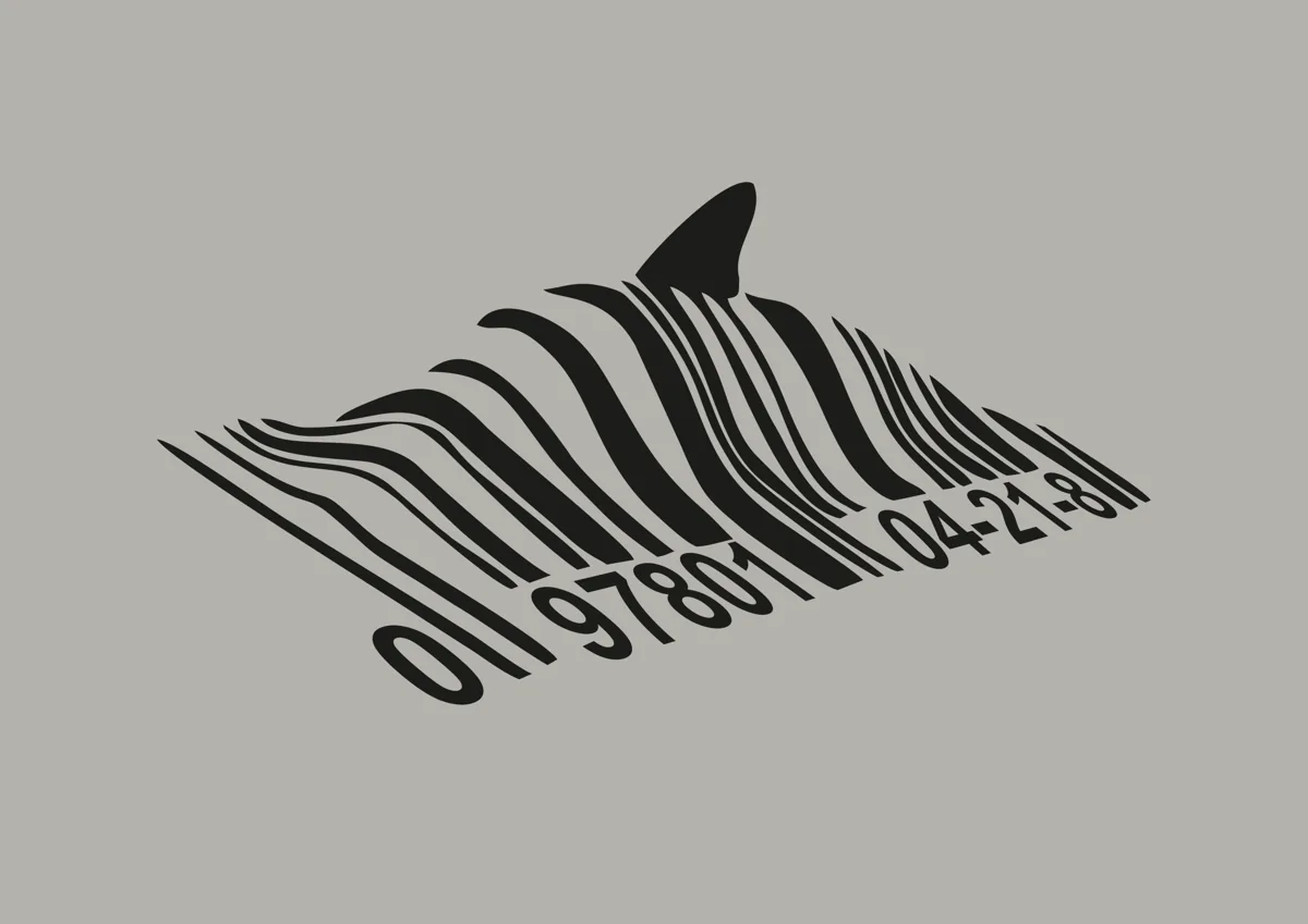 Barcode shark fin Banksy stencil