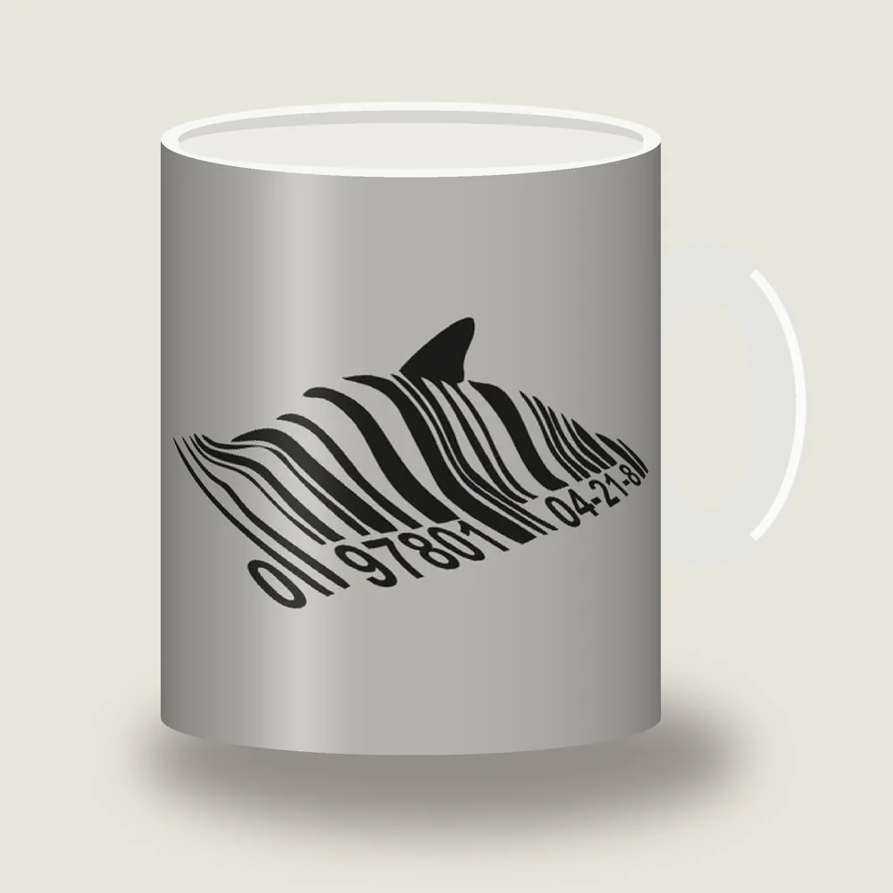 Barcode shark fin Banksy stencil
