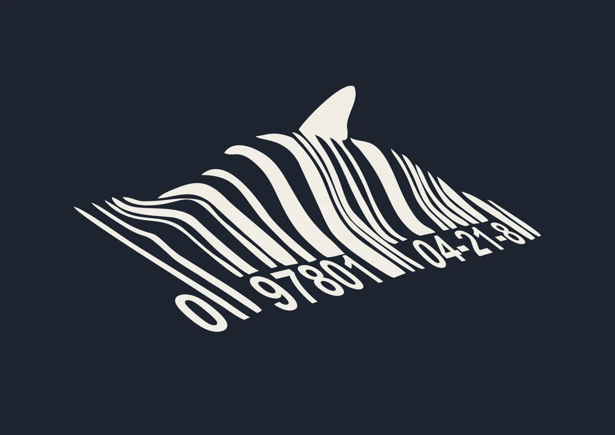 Barcode shark fin Banksy stencil