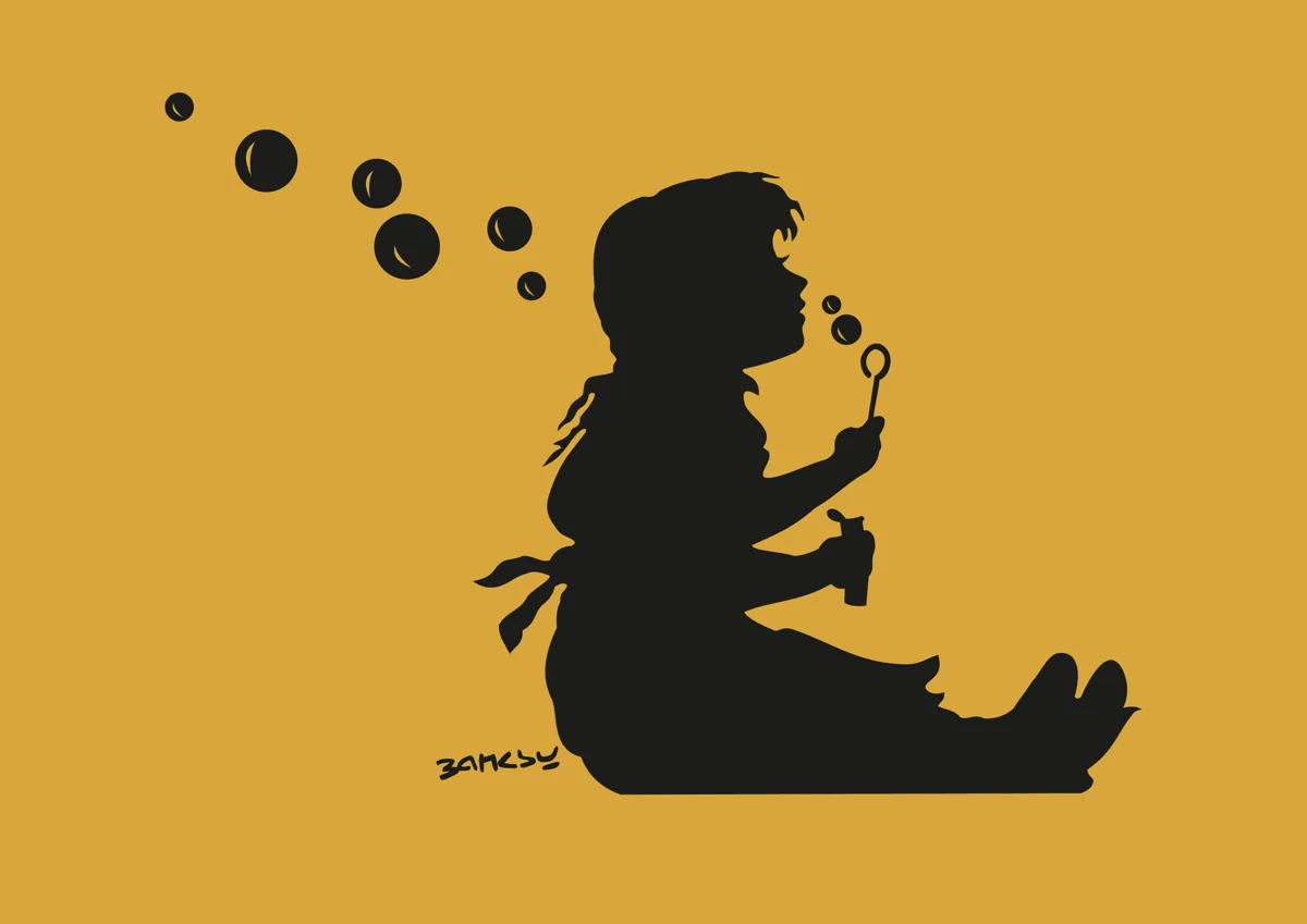 Bubble Girl print in Mustard