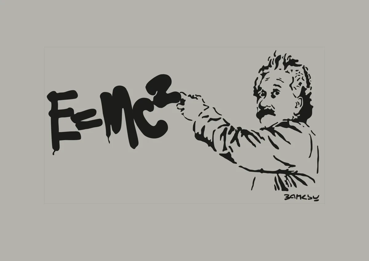 Einstein spray painting E=mc2 graffiti stencil