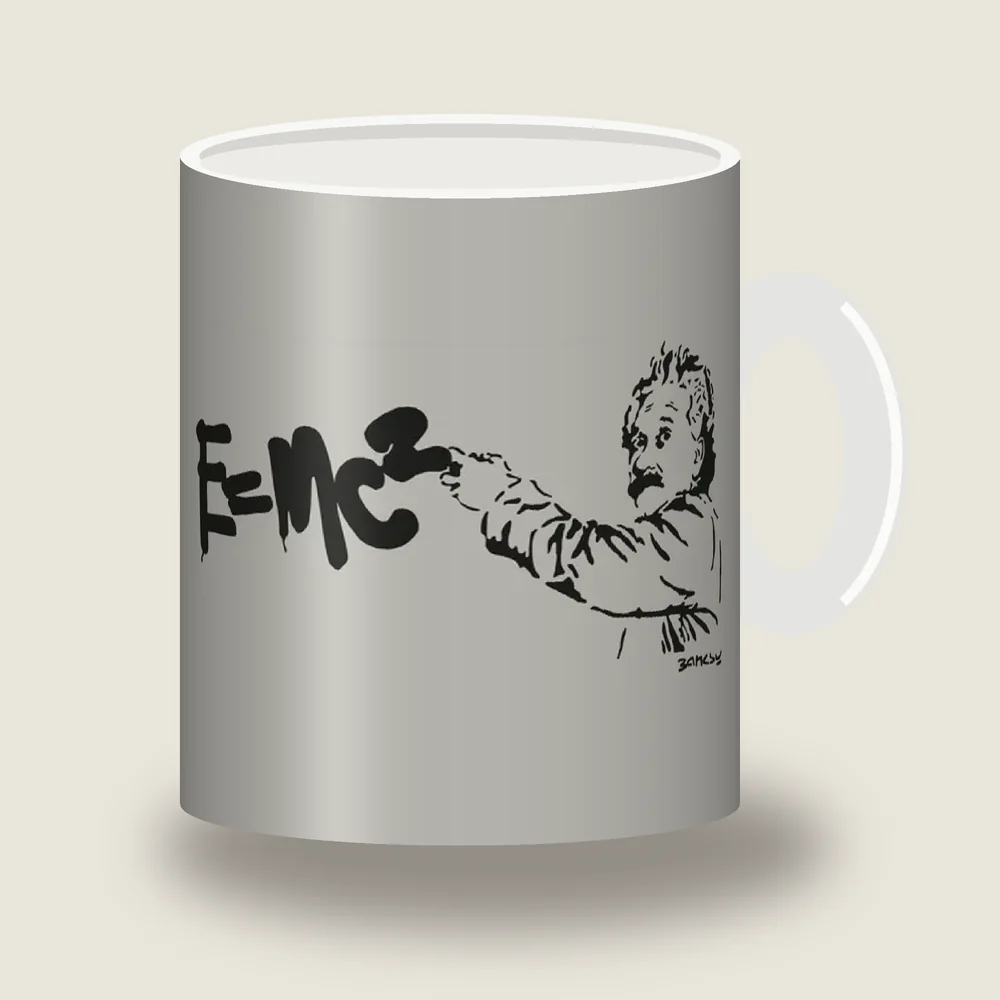 Einstein spray painting E=mc2 graffiti stencil
