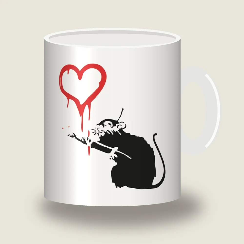 Banksy Love Rat stencil painting a dripping red heart