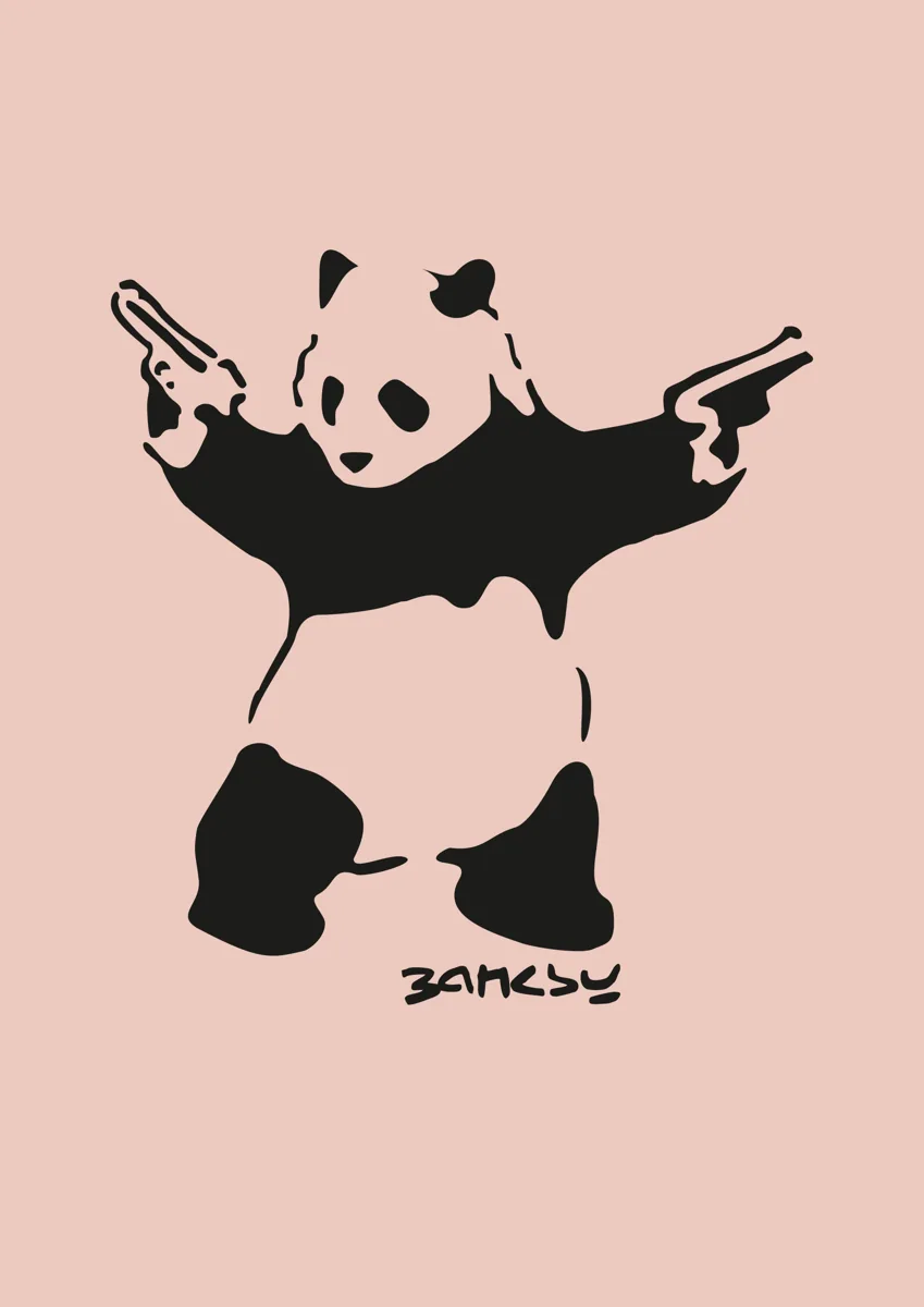 Banksy-style panda holding two pistols stencil