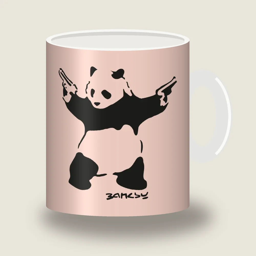 Banksy-style panda holding two pistols stencil